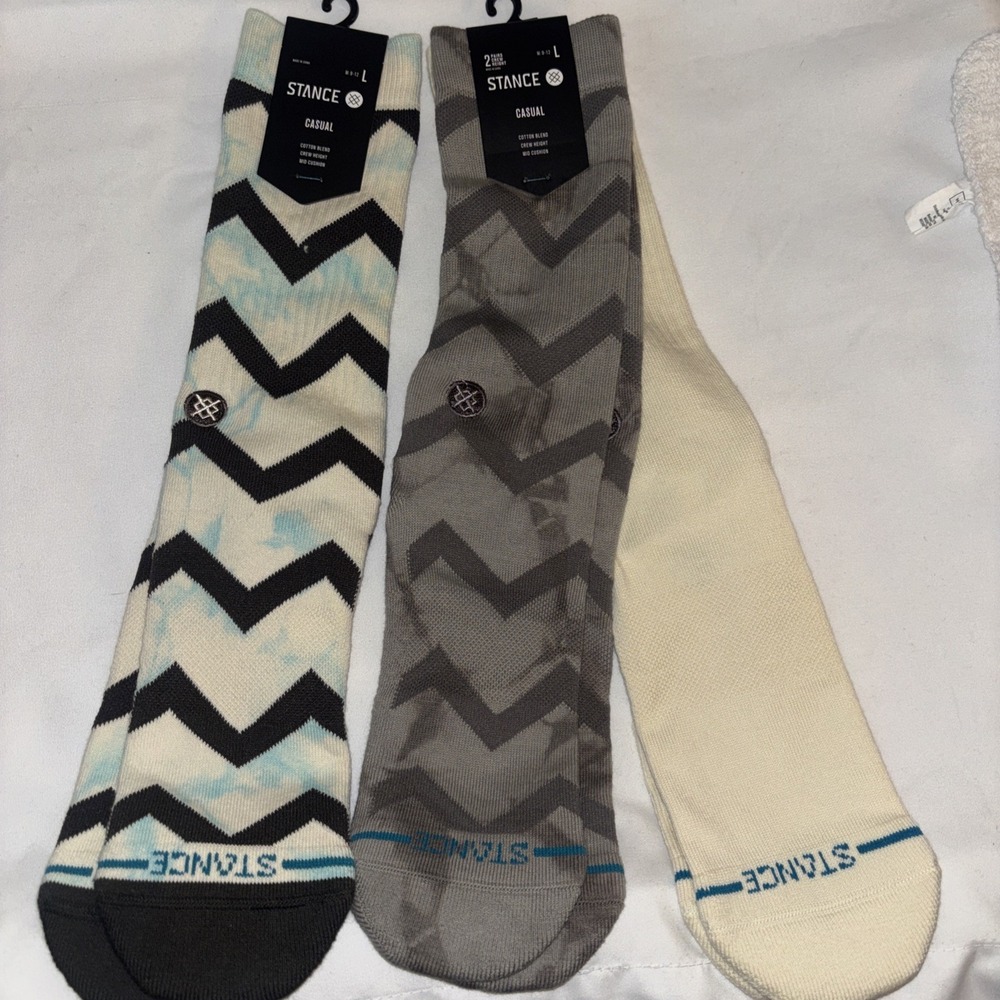 Stance Mens Large Mixed RARE 3 Pack Cotton Crew Casual Socks- Multi & Gray